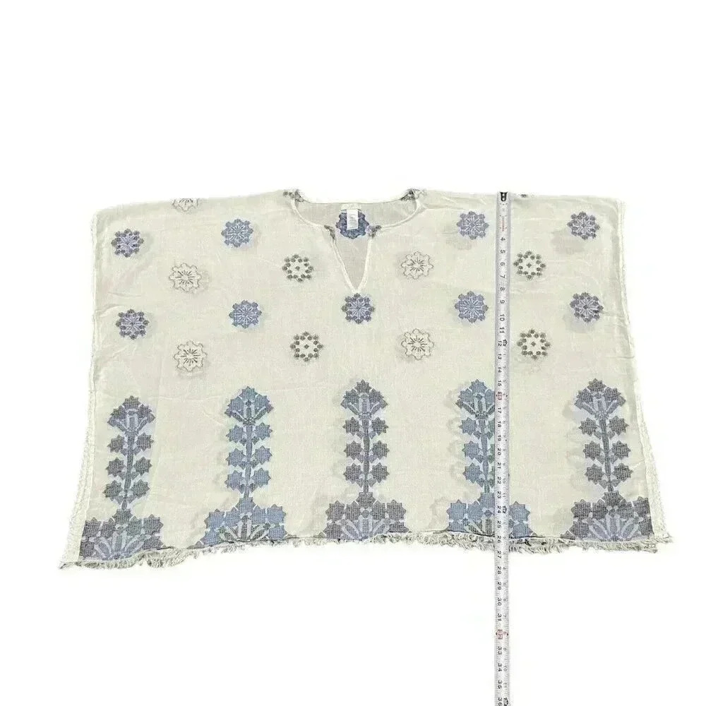 J Jill Ocean Breeze Jacquard Embroidered Open‎ Cotton Poncho One Size Boho Beach - Picture 4 of 7